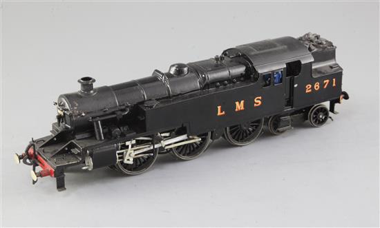 A scratch built O gauge 2-6-4 tank number 2671 locomotive, fine scale, LMS black livery, 2 rail, overall 33cm